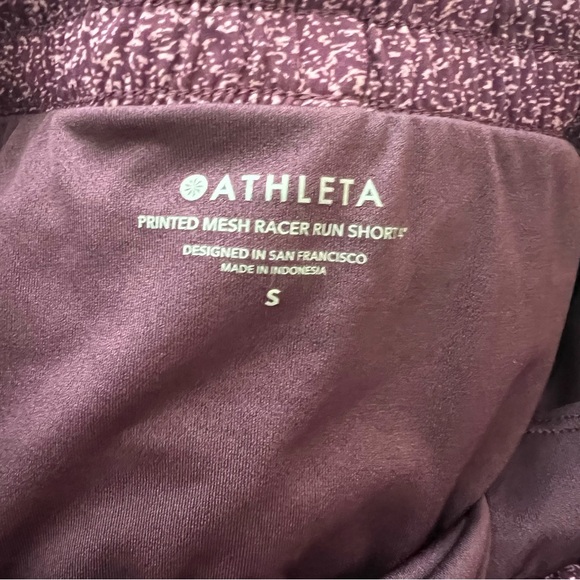 ATHLETA PRINTED MESH RACER RUN SHORTS 4” VIOLET STATIC Women's Small - Picture 8 of 9
